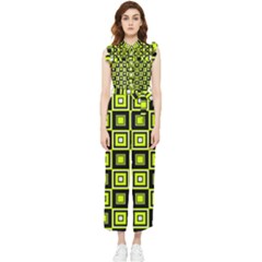 Green Pattern Square Squares Women s Frill Top Jumpsuit