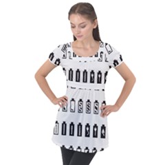 Battery Icons Charge Puff Sleeve Tunic Top by Dutashop