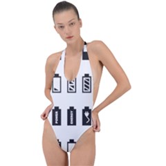 Battery Icons Charge Backless Halter One Piece Swimsuit