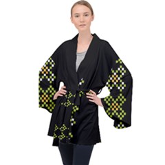 Pattern Background Vector Seamless Long Sleeve Velvet Kimono 