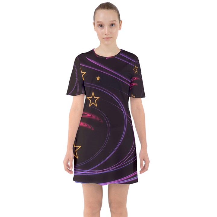 Background Abstract Star Sixties Short Sleeve Mini Dress