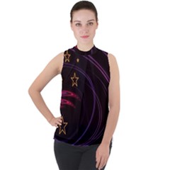 Background Abstract Star Mock Neck Chiffon Sleeveless Top by Dutashop