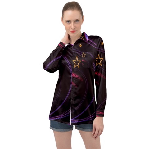 Background Abstract Star Long Sleeve Satin Shirt by Dutashop