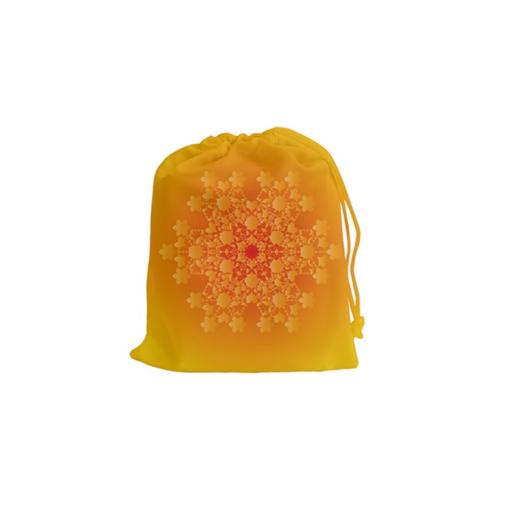 Fractal Yellow Orange Drawstring Pouch (Small)