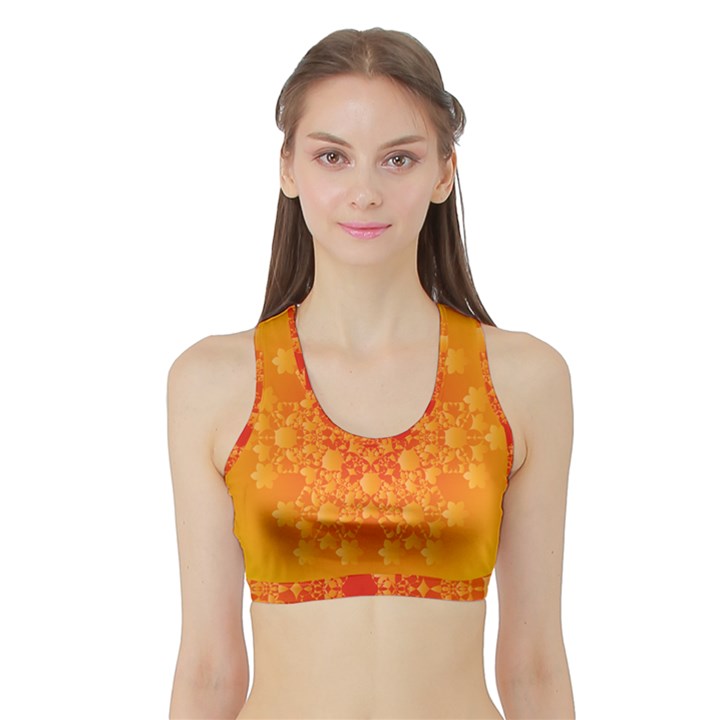 Fractal Yellow Orange Sports Bra with Border