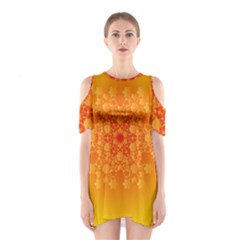 Fractal Yellow Orange Shoulder Cutout One Piece Dress by Dutashop