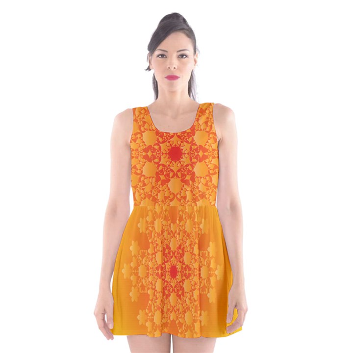 Fractal Yellow Orange Scoop Neck Skater Dress