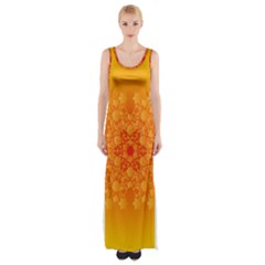 Fractal Yellow Orange Thigh Split Maxi Dress