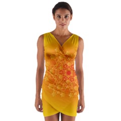 Fractal Yellow Orange Wrap Front Bodycon Dress by Dutashop