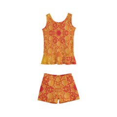 Fractal Yellow Orange Kids  Boyleg Swimsuit