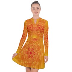 Fractal Yellow Orange Long Sleeve Panel Dress