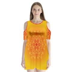 Fractal Yellow Orange Shoulder Cutout Velvet One Piece by Dutashop