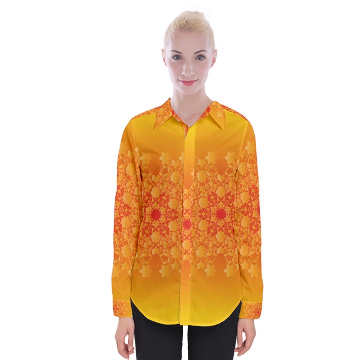 Fractal Yellow Orange Womens Long Sleeve Shirt