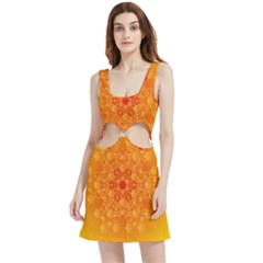 Fractal Yellow Orange Velvet Cutout Dress