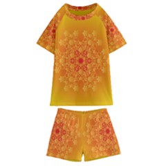 Fractal Yellow Orange Kids  Swim Tee And Shorts Set