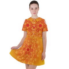 Fractal Yellow Orange Short Sleeve Shoulder Cut Out Dress 