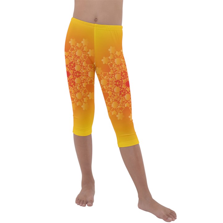 Fractal Yellow Orange Kids  Lightweight Velour Capri Leggings 