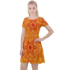 Fractal Yellow Orange Cap Sleeve Velour Dress  by Dutashop