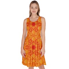 Fractal Yellow Orange Knee Length Skater Dress With Pockets