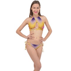 Wave Line Waveform Sound Orange Cross Front Halter Bikini Set by Dutashop