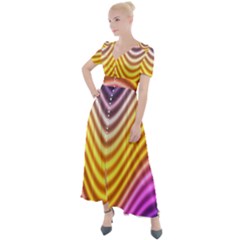 Wave Line Waveform Sound Orange Button Up Short Sleeve Maxi Dress