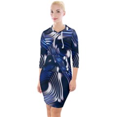 Structure Blue Background Quarter Sleeve Hood Bodycon Dress