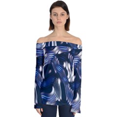 Structure Blue Background Off Shoulder Long Sleeve Top