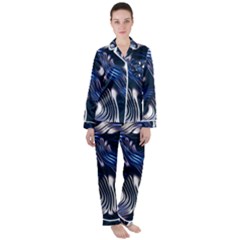 Structure Blue Background Satin Long Sleeve Pajamas Set by Dutashop