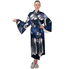 Structure Blue Background Maxi Velour Kimono