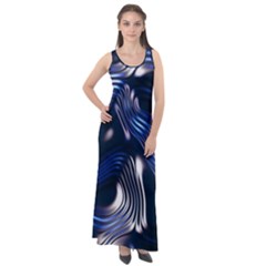 Structure Blue Background Sleeveless Velour Maxi Dress