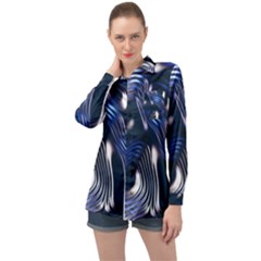 Structure Blue Background Long Sleeve Satin Shirt