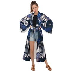 Structure Blue Background Maxi Kimono