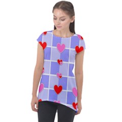 Love Hearts Valentine Decorative Cap Sleeve High Low Top