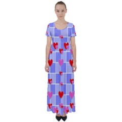 Love Hearts Valentine Decorative High Waist Short Sleeve Maxi Dress