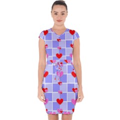 Love Hearts Valentine Decorative Capsleeve Drawstring Dress 