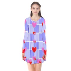 Love Hearts Valentine Decorative Long Sleeve V-neck Flare Dress by Dutashop