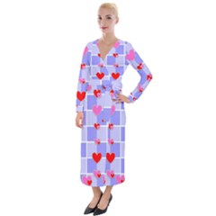 Love Hearts Valentine Decorative Velvet Maxi Wrap Dress