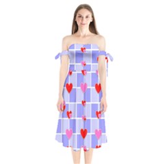 Love Hearts Valentine Decorative Shoulder Tie Bardot Midi Dress by Dutashop