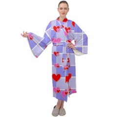 Love Hearts Valentine Decorative Maxi Velour Kimono by Dutashop