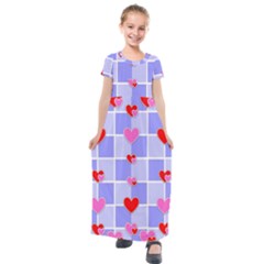 Love Hearts Valentine Decorative Kids  Short Sleeve Maxi Dress by Dutashop