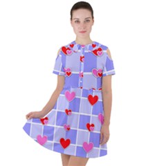 Love Hearts Valentine Decorative Short Sleeve Shoulder Cut Out Dress 