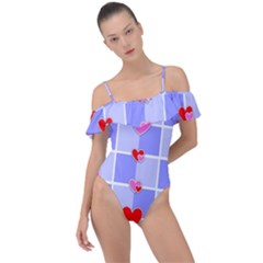 Love Hearts Valentine Decorative Frill Detail One Piece Swimsuit by Dutashop