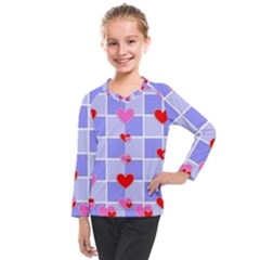 Love Hearts Valentine Decorative Kids  Long Mesh Tee