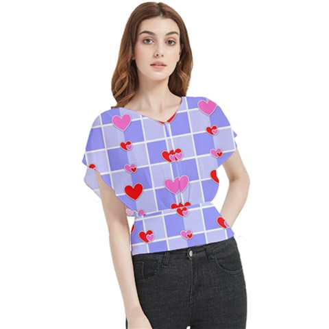 Love Hearts Valentine Decorative Butterfly Chiffon Blouse by Dutashop