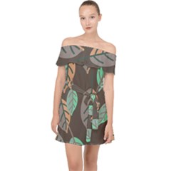 Leaf Brown Off Shoulder Chiffon Dress by Dutashop