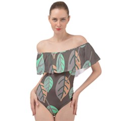 Leaf Brown Off Shoulder Velour Bodysuit  by Dutashop