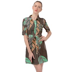 Leaf Brown Belted Shirt Dress by Dutashop