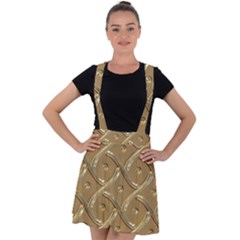 Gold Background Modern Velvet Suspender Skater Skirt by Dutashop