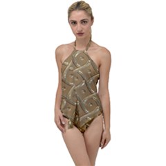 Gold Background Modern Go With The Flow One Piece Swimsuit by Dutashop