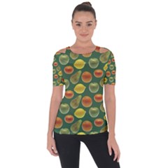 Background Fruits Several Shoulder Cut Out Short Sleeve Top by Dutashop